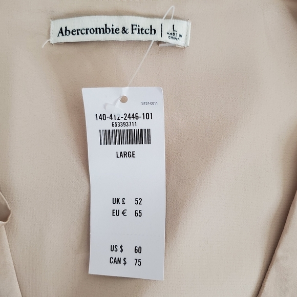 Abercrombie & Fitch Satin Deep V-neck Top Size L Long Sleeve Rose Gold Party NEW - Picture 10 of 11